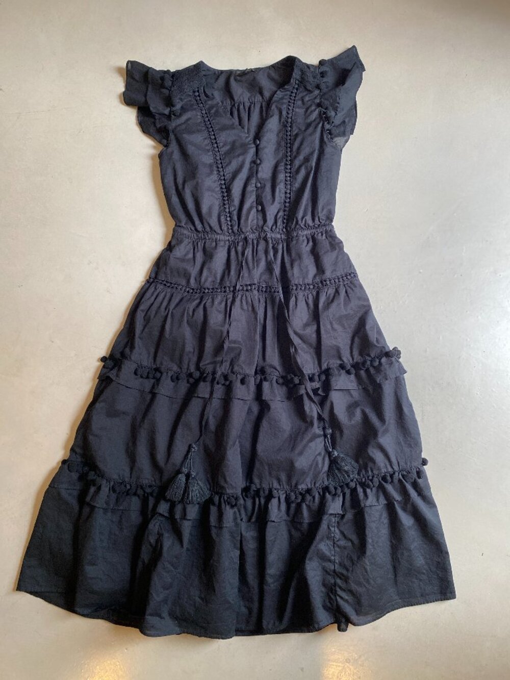 J.Crew black 100% cotton pompom dress
